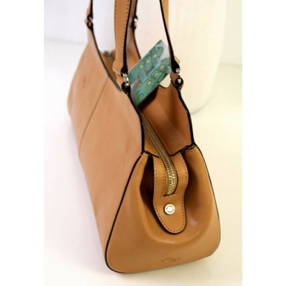 Monsac Original BEIGE GENUINE LEATHER CLASSIC ZIP SATCHEL TOTE BAG HANDBAG PURSE - Picture 6 of 12